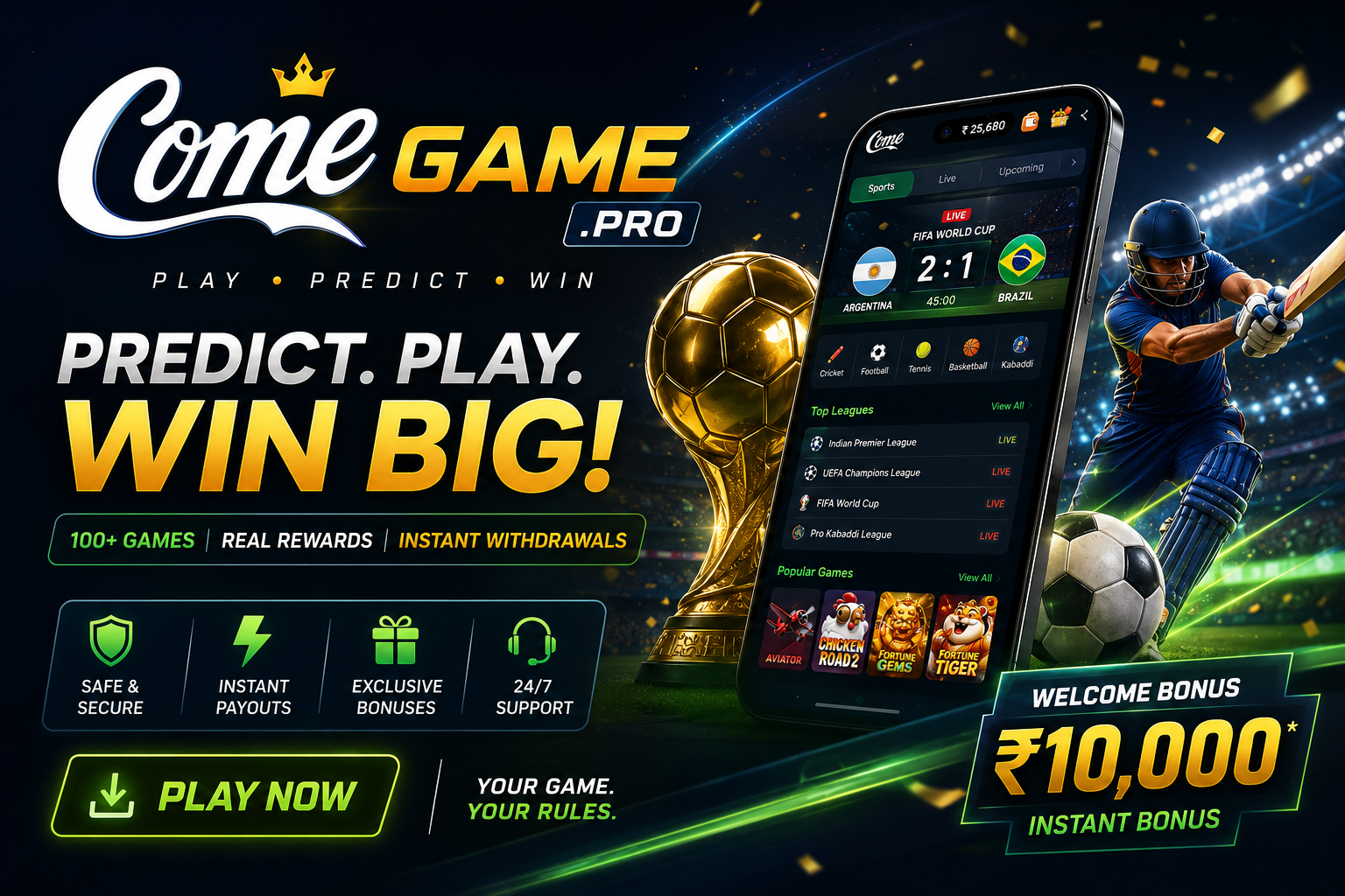 ComeGame — download the app and claim your ₹10,000 welcome bonus